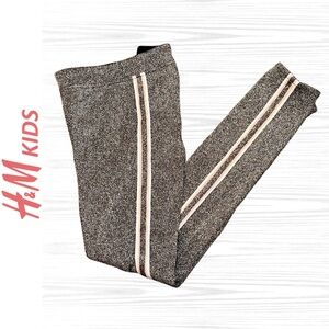 H&M Girls Glitter Sparkle Metallic Pink Silver Gray Black White Leggings / 9-10Y